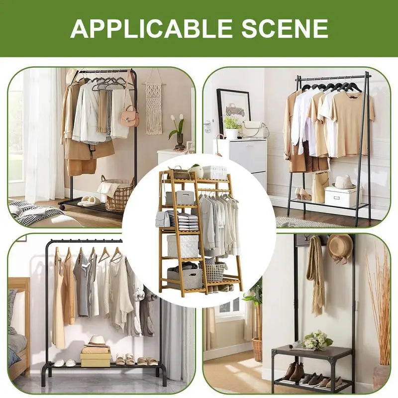 Standing Clothing Rack Floor Garment Storage Rack With Shelf Shoes Coats Organizing Rack For Living Room Bedroom Cloakroom