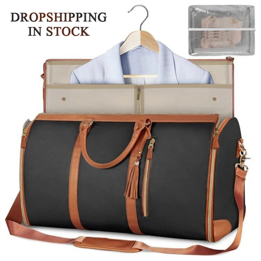 Large Travel Bag Women PU Folding Suit Storage Bag Large Capacity Hand Luggage Bag Multi Function Waterproof Portable Travel Bag