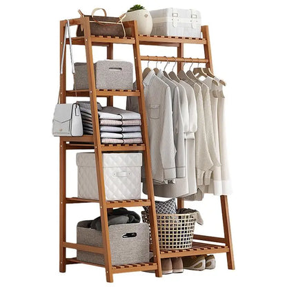 Standing Clothing Rack Floor Garment Storage Rack With Shelf Shoes Coats Organizing Rack For Living Room Bedroom Cloakroom