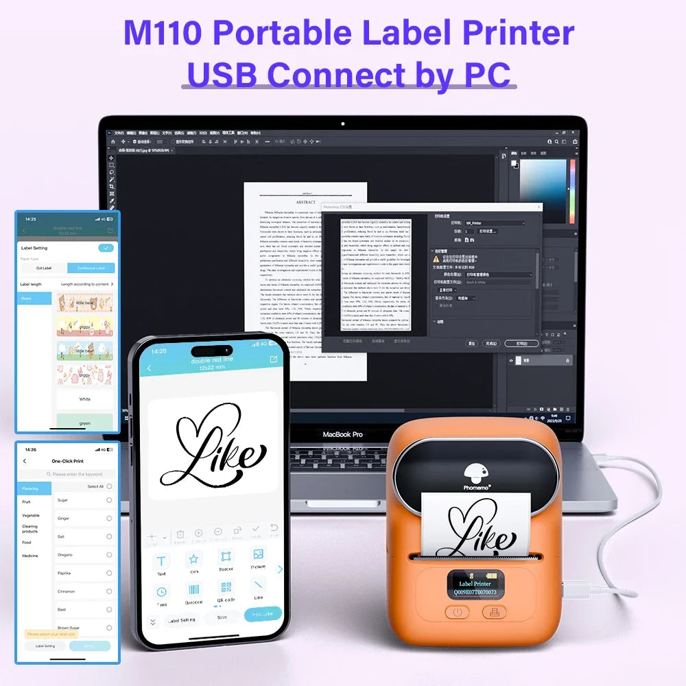 Phomemo M110 Thermal Wireless Label Printer Portable Bluetooth Sticker Mini Printer Barcode Label Maker Price Tag Printers DIY