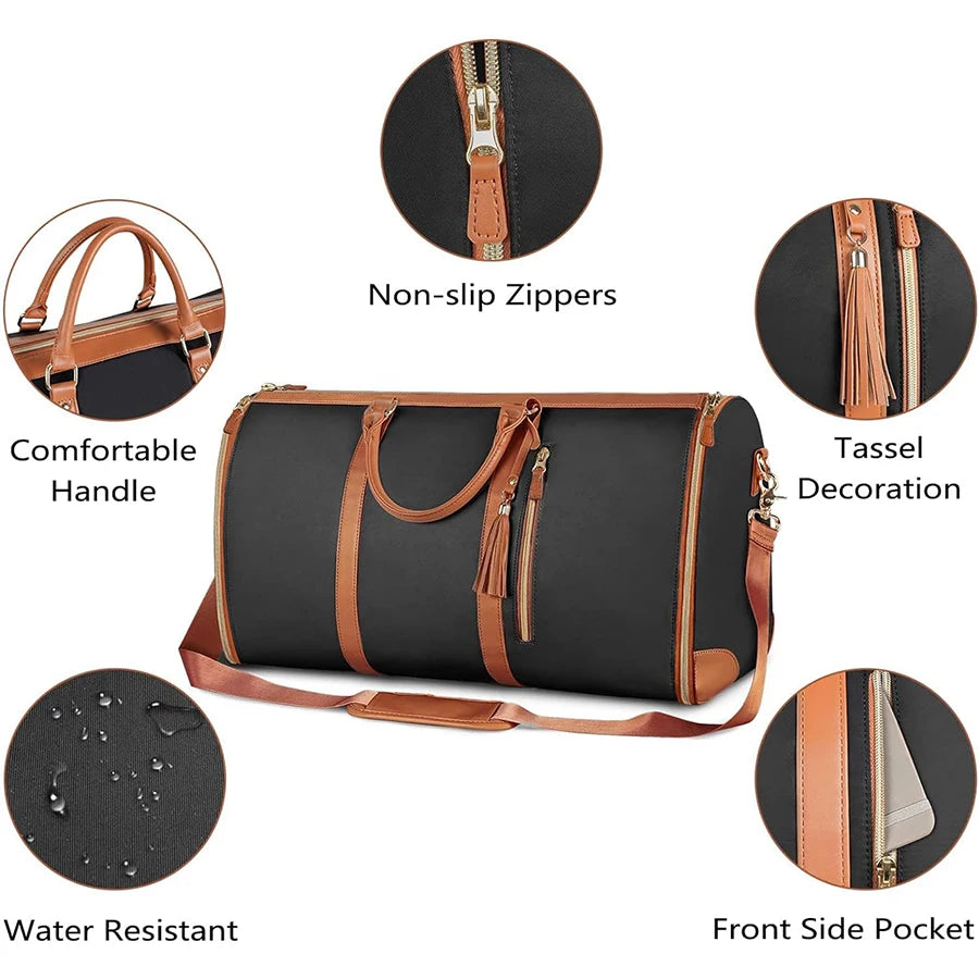 Large Travel Bag Women PU Folding Suit Storage Bag Large Capacity Hand Luggage Bag Multi Function Waterproof Portable Travel Bag